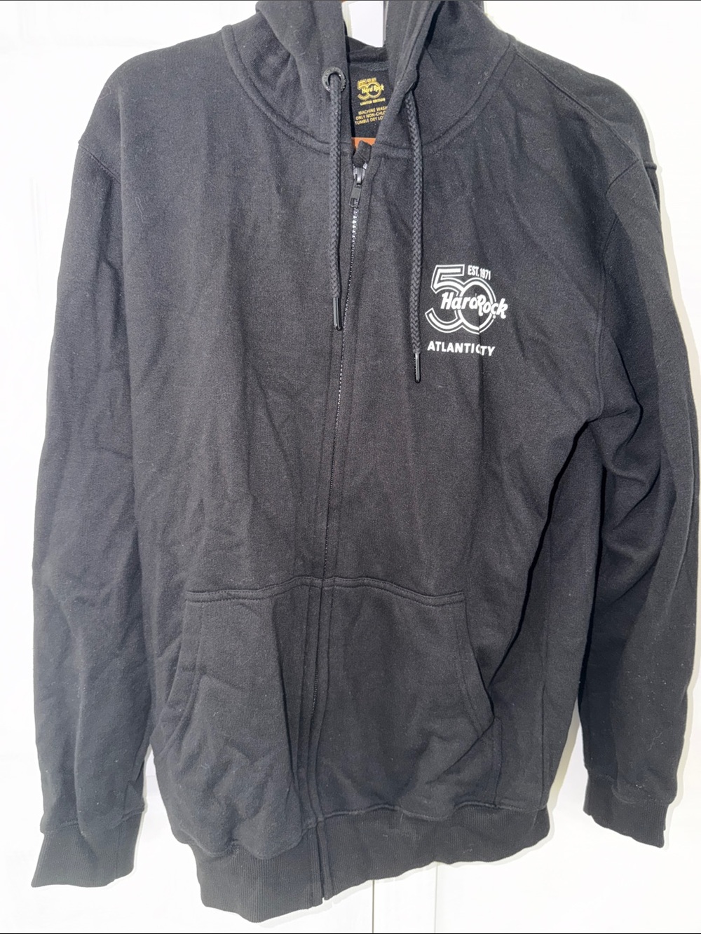 Hard Rock Cafe Black Full-Zip Hoodie with Atlantic City Logo